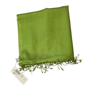 NWT CHICO'S Lime Green SILK WOOL SCARF With Fringe From INDIA 80"